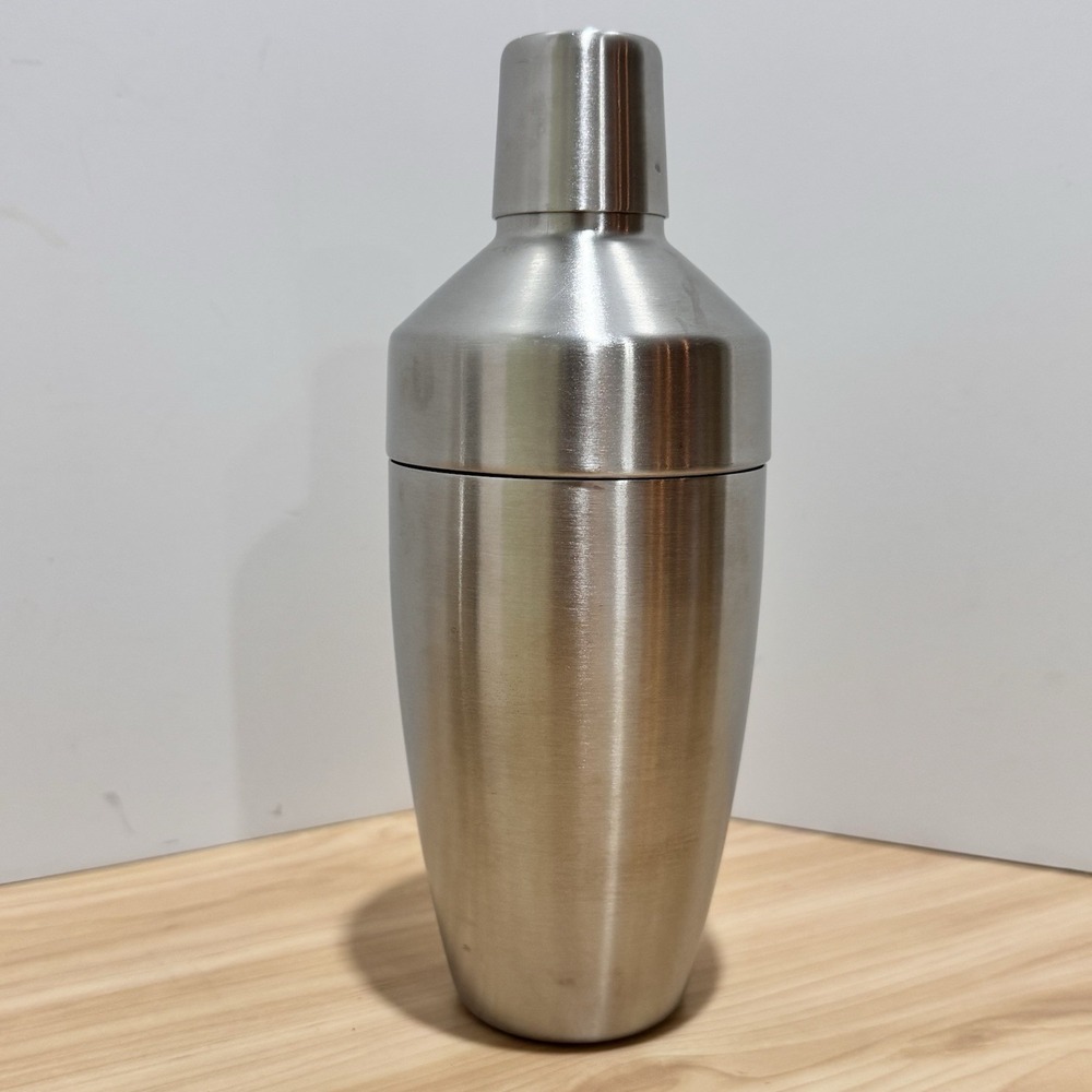 Crate & Barrel Brushed Stainless Steel 3 Pc Cocktail Shaker Carter Mcguyer 8.5"